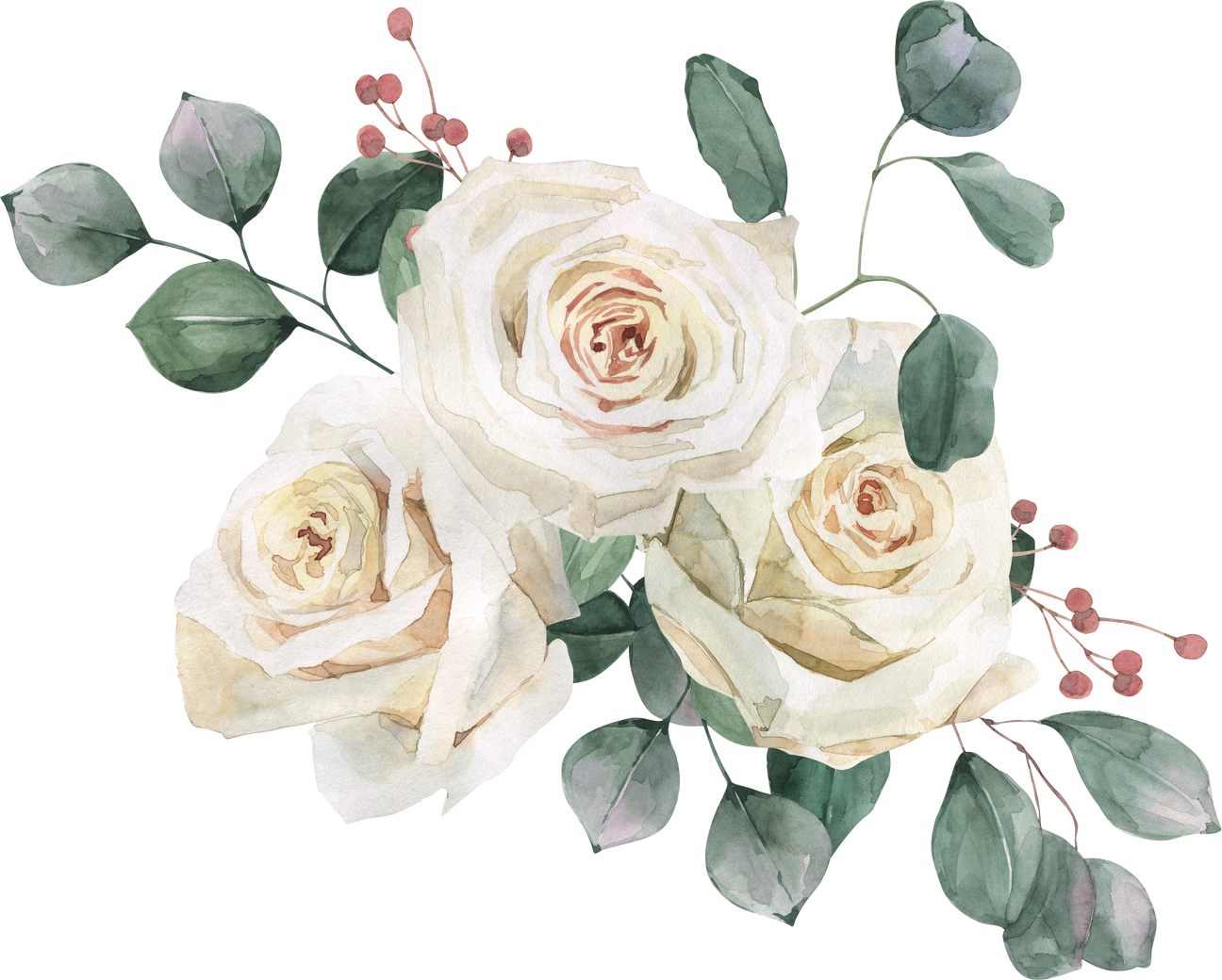 White Roses Bouquet Watercolor Illustration